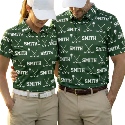 Custom Green Matching Men And Women Golf Polo Shirt With Name, Custom Couple Matching Golf Shirts GE0561