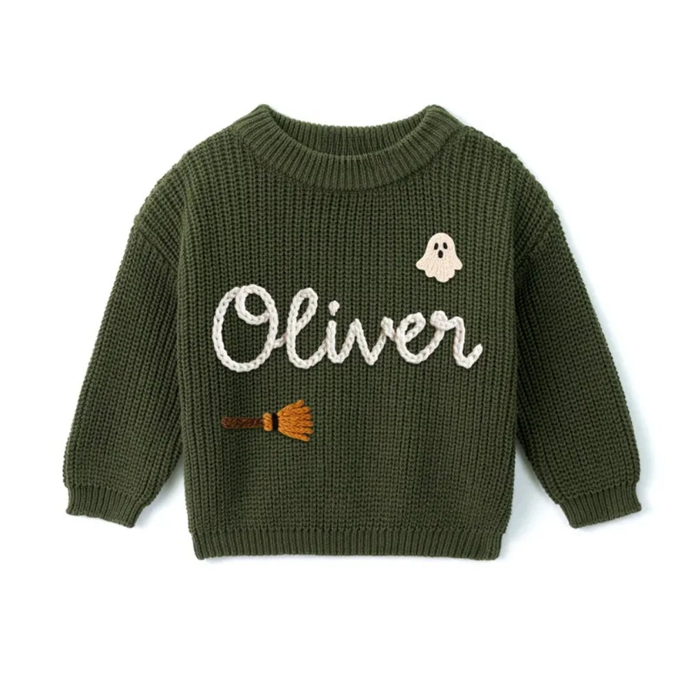 Personalized Halloween Baby Embroidered Knit Sweater, Custom Halloween Sweatshirt For Baby BB0761