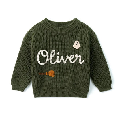 Personalized Halloween Baby Embroidered Knit Sweater, Custom Halloween Sweatshirt For Baby BB0761