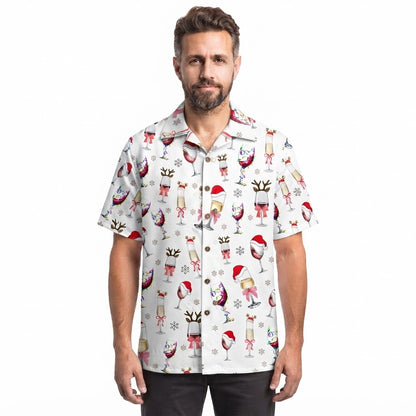 Wine Glass Christmas Hat Hawaiian Shirt, Wine Lover Hawaiian Shirt For Christmas HE0875