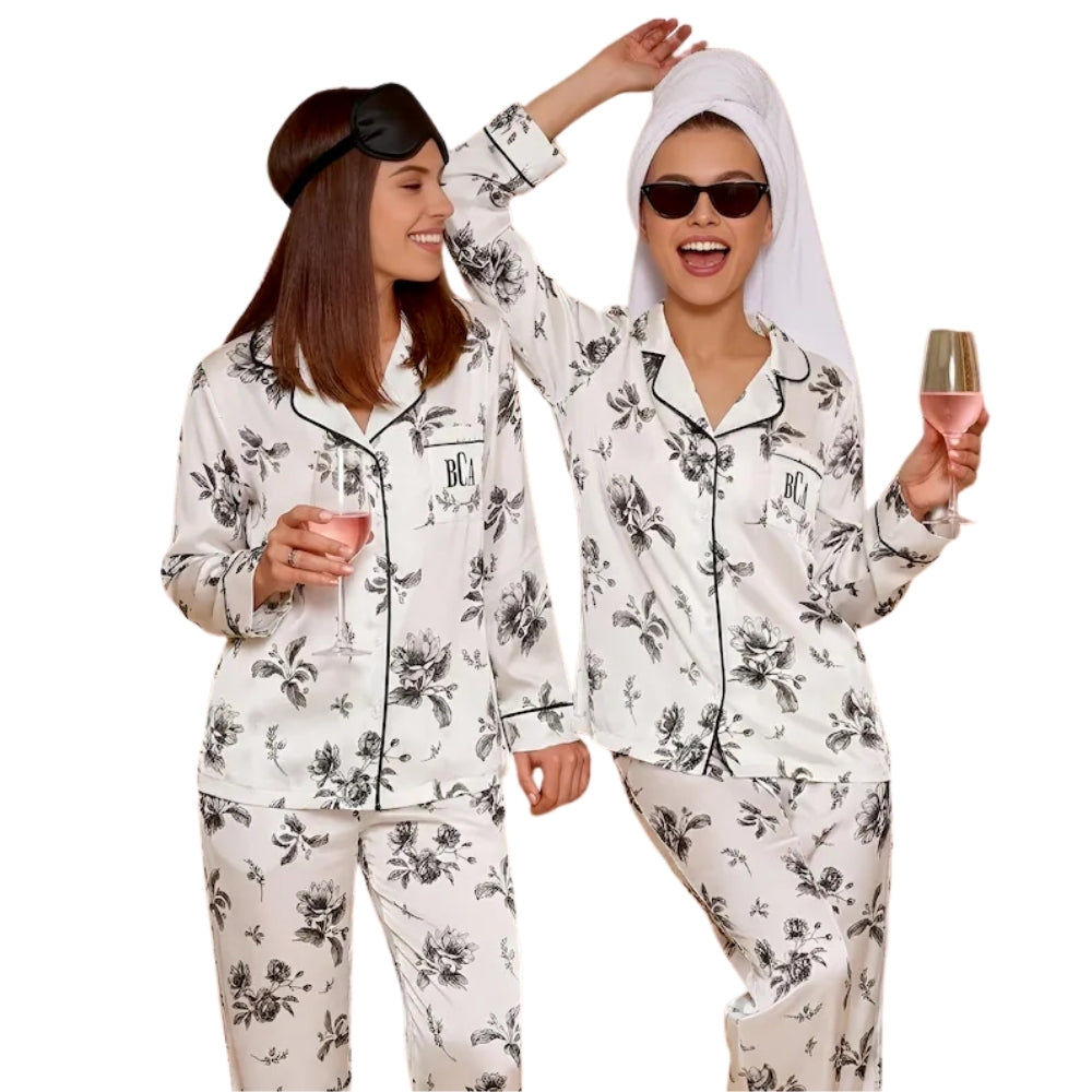 Custom Floral Maid Of Honor Pajamas Set For Bridal Shower, Personalized Floral Bridesmaid Pajamas WD0194