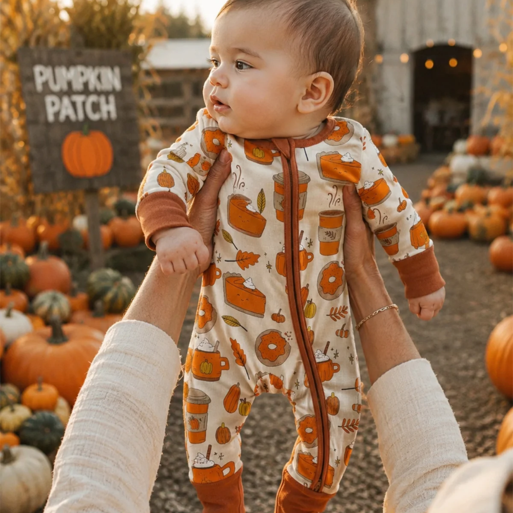 Pumpkin Latte Fall Baby Convertible Zippy Romper, Pumpkin Baby Romper Convertible BB0911
