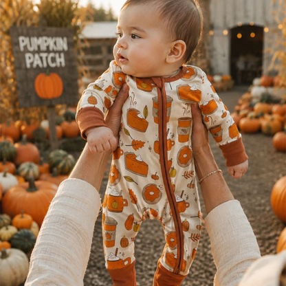 Pumpkin Latte Fall Baby Convertible Zippy Romper, Pumpkin Baby Romper Convertible BB0911