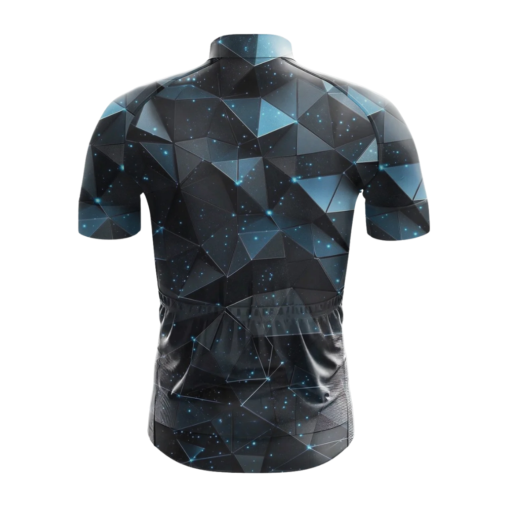 Night Sky Geometric Cycling Short Sleeve Jersey For Men, Geometric Black And Blue Cycling Jersey CG0866