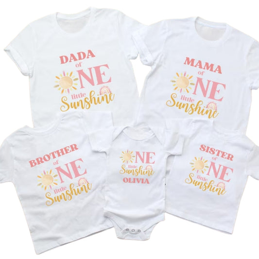 One Little Sunshine Personalized 1st Birthday Family T Shirts, Custom Matching First Birthday Family Shirts ET0239