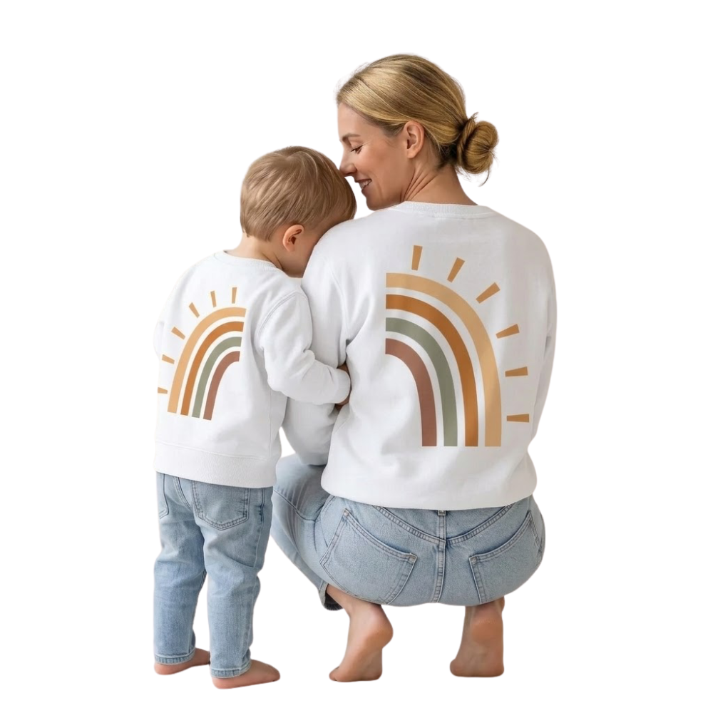 Rainbow Retro Mommy And Baby Sweatshirt Matching, Rainbow Family Sweatshirt ET1666