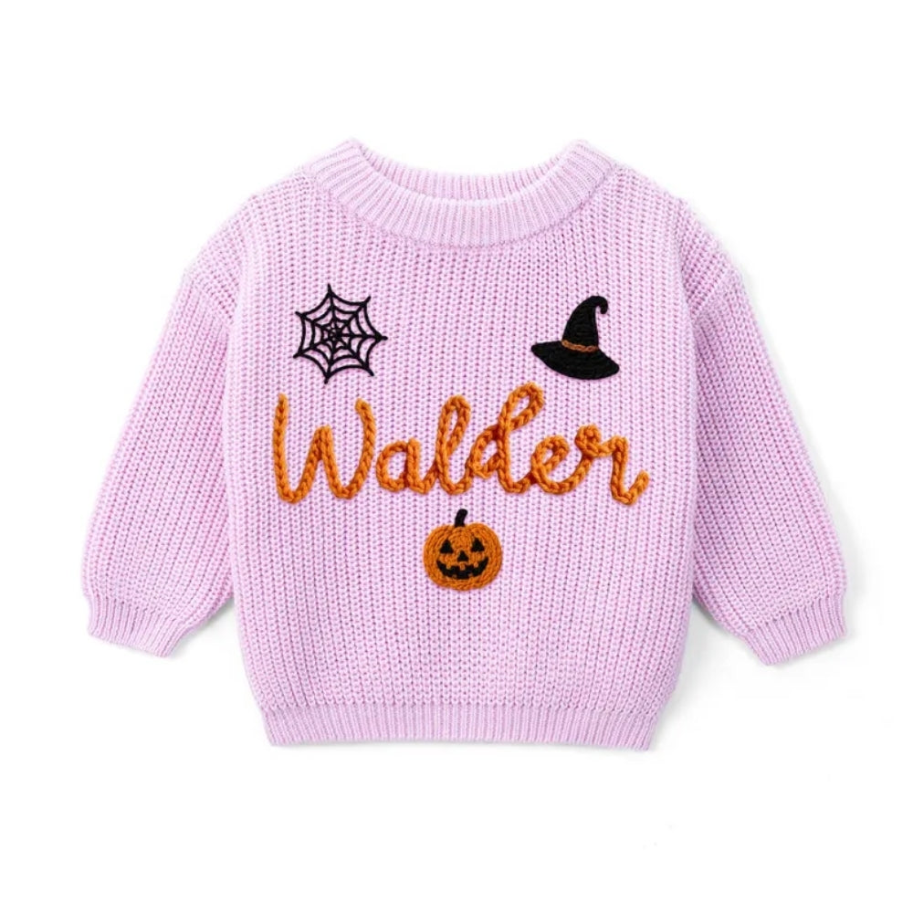 Personalized Halloween Baby Embroidered Knit Sweater, Custom Halloween Sweatshirt For Baby BB0761