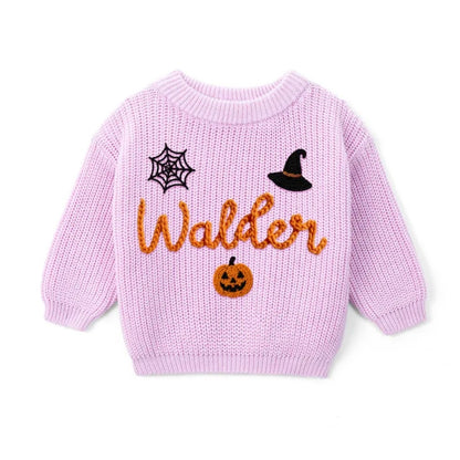 Personalized Halloween Baby Embroidered Knit Sweater, Custom Halloween Sweatshirt For Baby BB0761