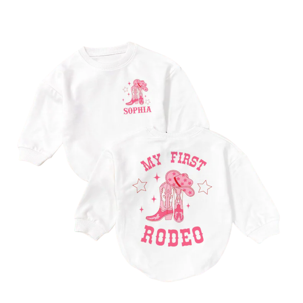 My First Rodeo Custom Name Cowgirl Baby Romper Sweater, Custom Western Baby Romper Sweatshirt BB0224