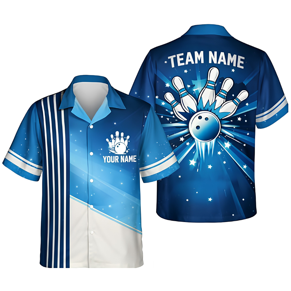 Custom Team Blue Bowling Hawaiian Shirt For Men, Custom Bowling Shirts BZ0533