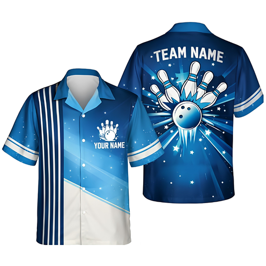 Custom Team Blue Bowling Hawaiian Shirt For Men, Custom Bowling Shirts BZ0533