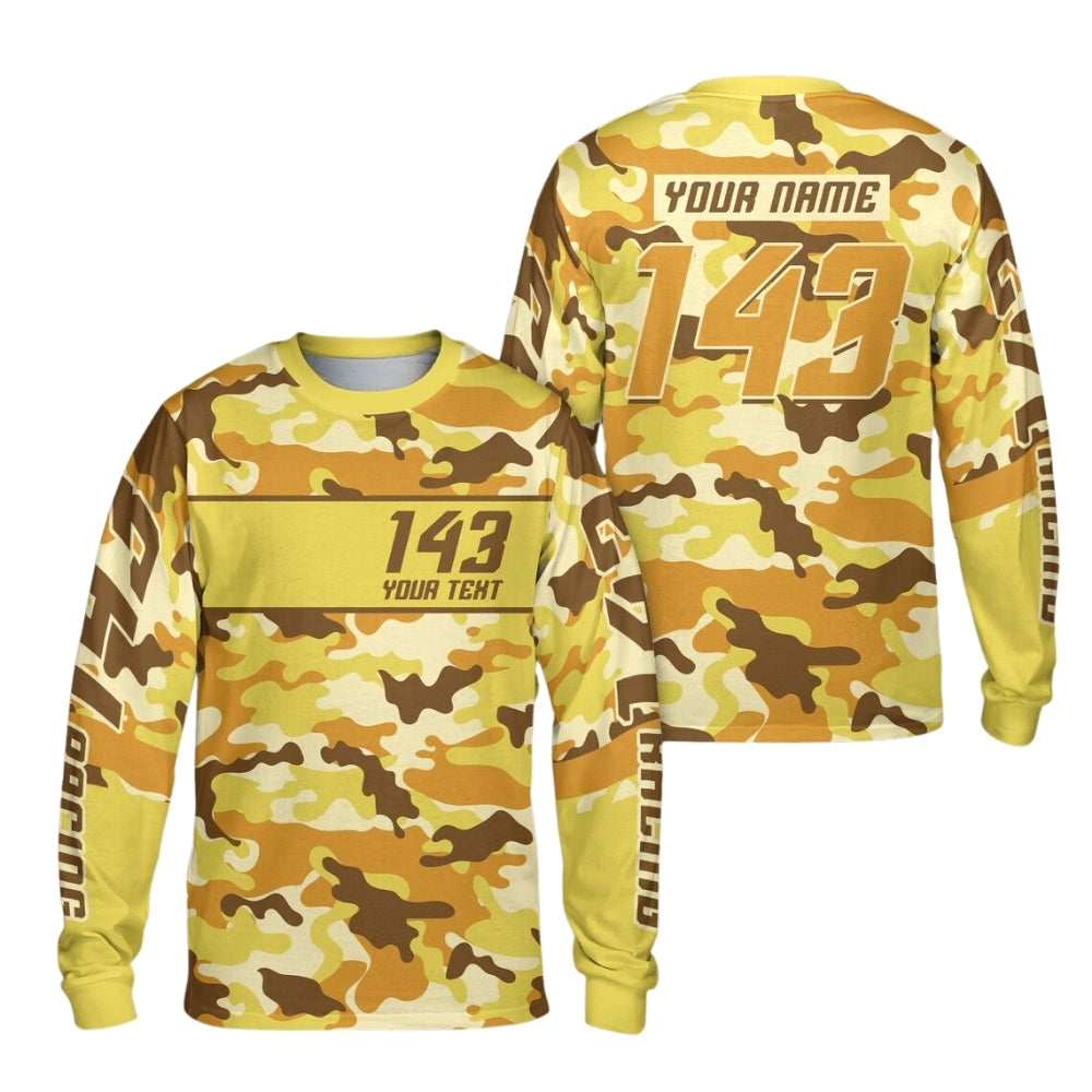 Custom Blue Camouflage Racing Dirt Bike Long Sleeve Jersey For Men, Custom Camo Dirt Bike Motocross Jerseys Shirt ME0034