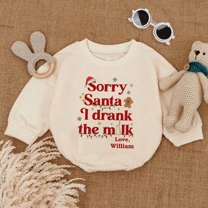 Personalized Sorry Santa I Drank the Milk Baby Romper Sweatshirt, Custom Funny Christmas Baby Romper Sweatshirt BB0143