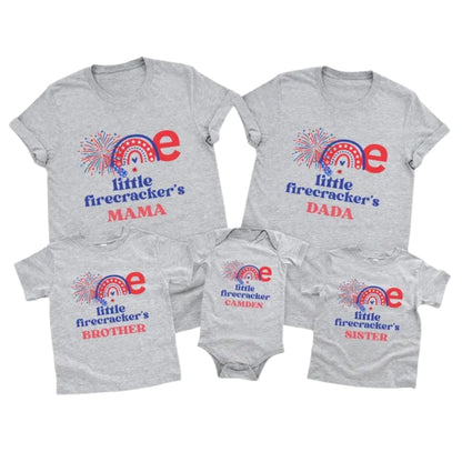 One Little Firecracker Custom Matching First Birthday  Family T Shirt, Custom 4th Of July Birthday Shirts For Family ET0675