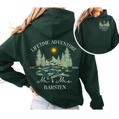 Lifetime Adventure Custom Mr & Mrs Matching Hoodies, Custom Mountain Trip Sweatshirt For Newlyweds ET1495
