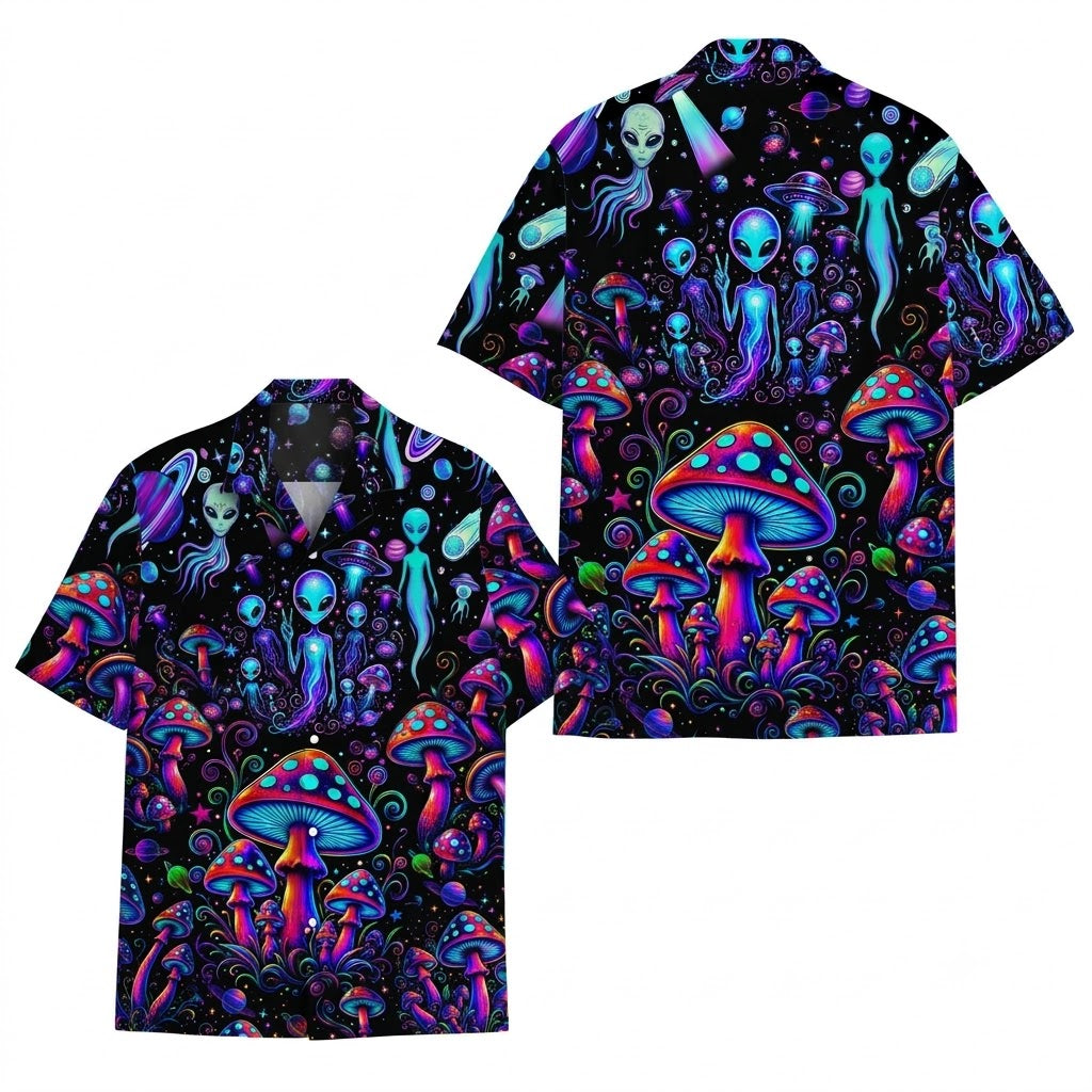 Alien Mushroom Neon Hawaiian Shirt, Space Lover Hawaiian Shirt HE0893