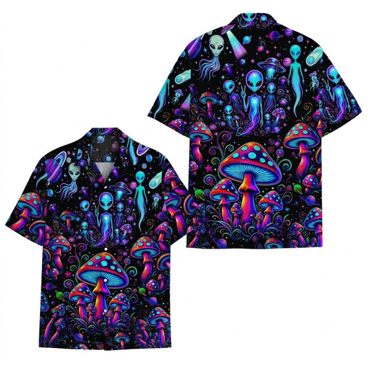 Alien Mushroom Neon Hawaiian Shirt, Space Lover Hawaiian Shirt HE0893