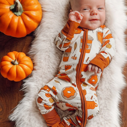 Pumpkin Latte Fall Baby Convertible Zippy Romper, Pumpkin Baby Romper Convertible BB0911