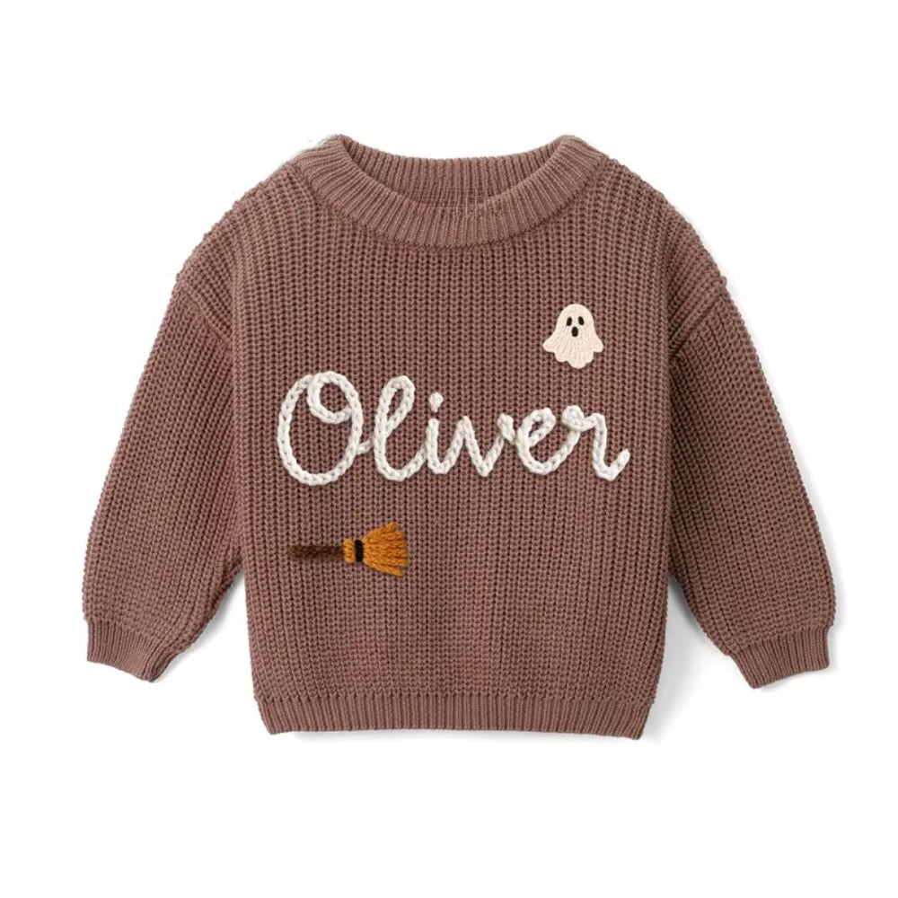 Personalized Halloween Baby Embroidered Knit Sweater, Custom Halloween Sweatshirt For Baby BB0761