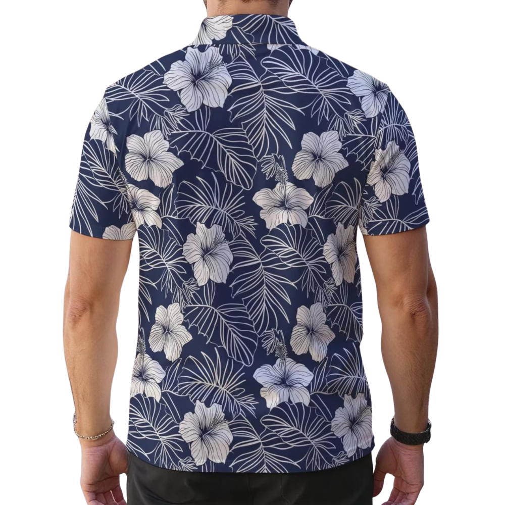 Hibiscus Navy Matching Men And Women Golf Polo Shirt, Floral Couple Matching Golf Shirts GE0488