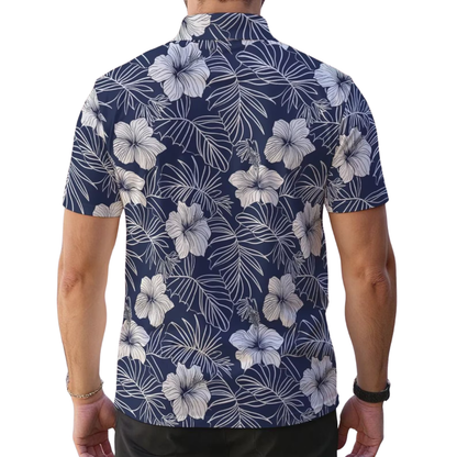 Hibiscus Navy Matching Men And Women Golf Polo Shirt, Floral Couple Matching Golf Shirts GE0488