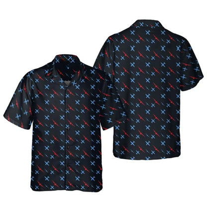 Fighter Plane Blue Red Hawaiian Shirts For Men, Aircraft Lover Hawaiian Shirts HE0180