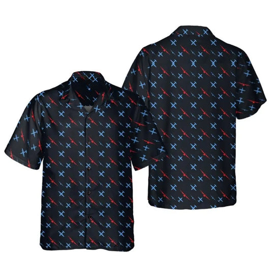 Fighter Plane Blue Red Hawaiian Shirts For Men, Aircraft Lover Hawaiian Shirts HE0180