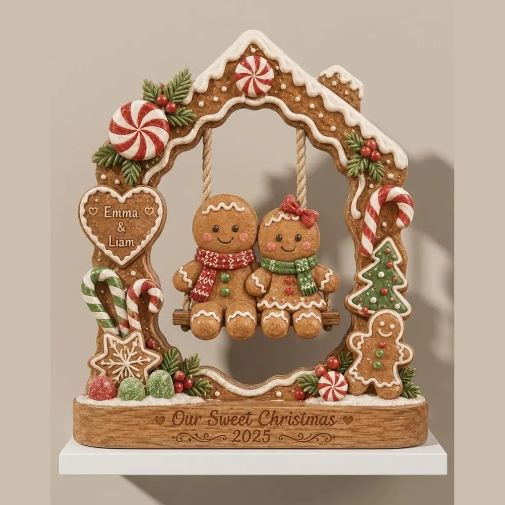 Our Sweet Christmas Custom Gingerbread Couple Layer Wooden Plaque, Personalized Wedding Christmas Wooden Block WD0946