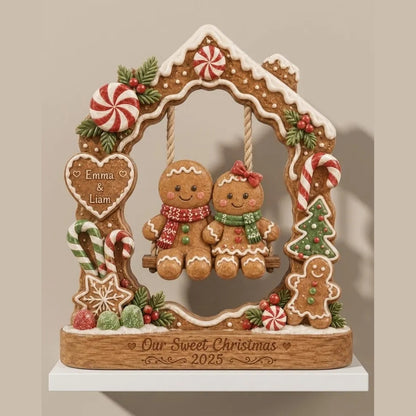 Our Sweet Christmas Custom Gingerbread Couple Layer Wooden Plaque, Personalized Wedding Christmas Wooden Block WD0946