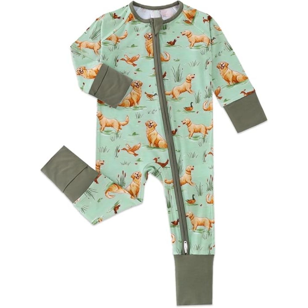 Golden Retriever Baby Convertible Zippy Romper Mint, Golden Retriever Dog Lover Baby Romper BB0383