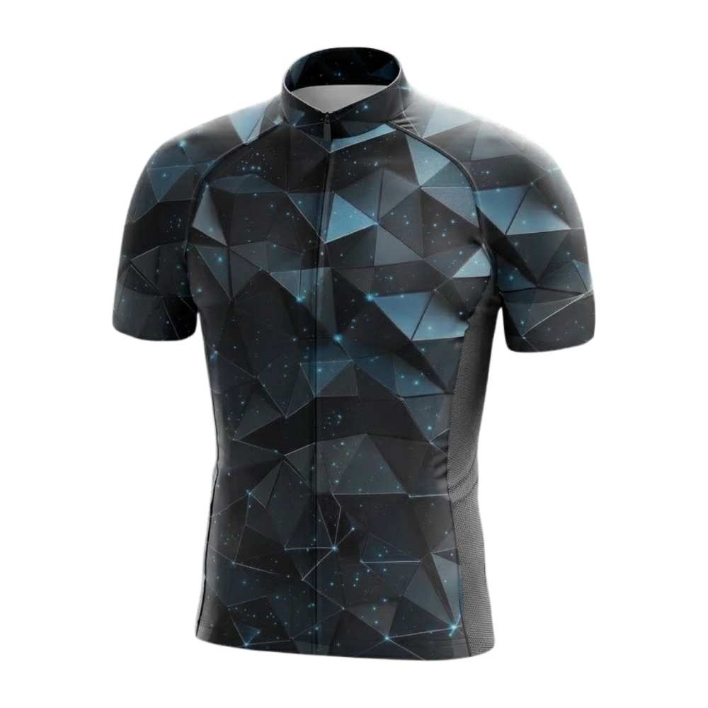 Night Sky Geometric Cycling Short Sleeve Jersey For Men, Geometric Black And Blue Cycling Jersey CG0866