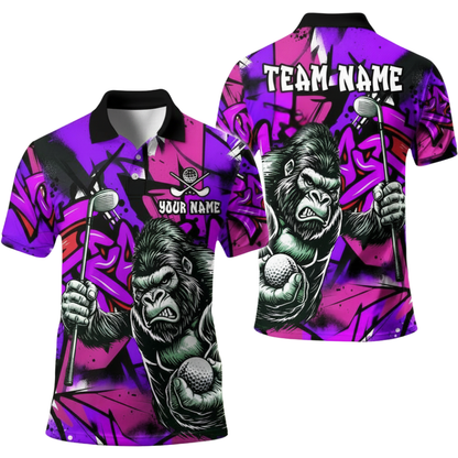 Custom Gorilla Men's Green Golf Polo Shirt, Custom Team Gorilla Golf Shirts GE0514