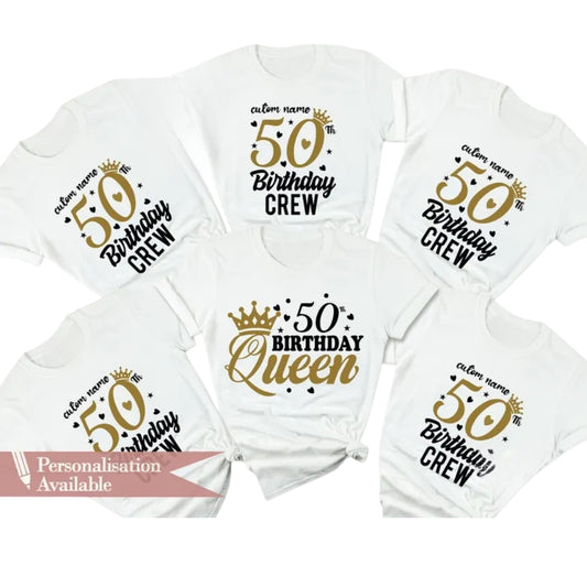 Personalized 50th Birthday Queen Matching T Shirt, Custom Birthday Crew Matching Shirts ET0862