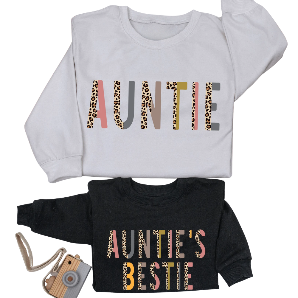 Auntie And Auntie's Bestie Leopard Sweatshirt, Matching Aunt And Niece Sweatshirts ET1563