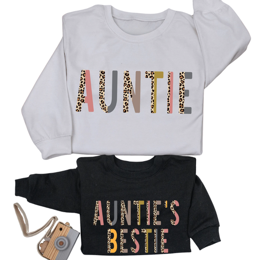 Auntie And Auntie's Bestie Leopard Sweatshirt, Matching Aunt And Niece Sweatshirts ET1563