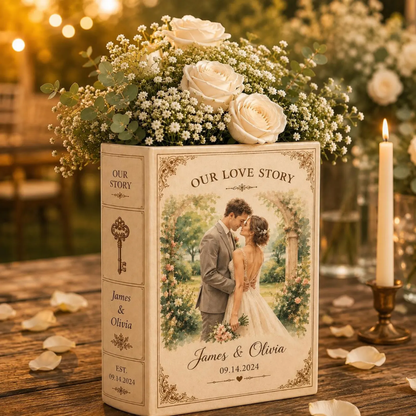 Custom Photo Love Story Wedding Ceramic Flower Book Vase, Custom Wedding Book Vase WD0561
