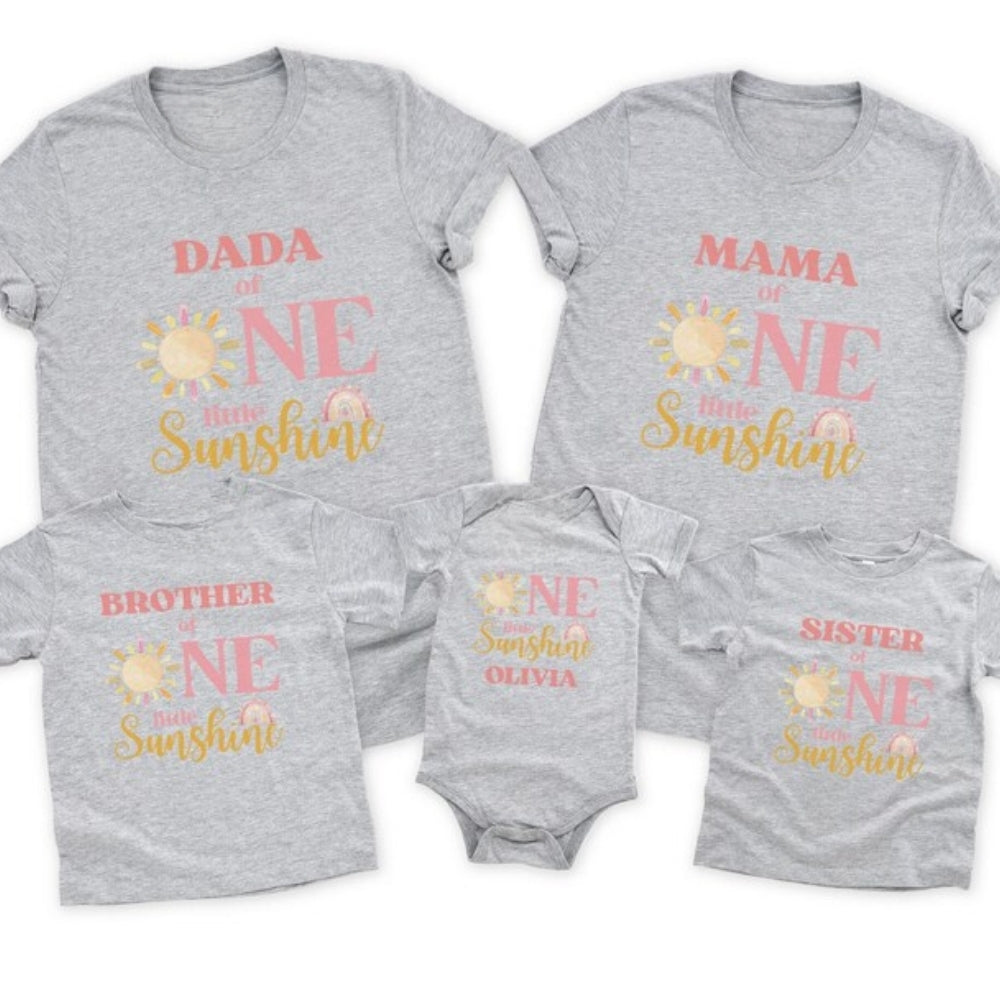 One Little Sunshine Personalized 1st Birthday Family T Shirts, Custom Matching First Birthday Family Shirts ET0239