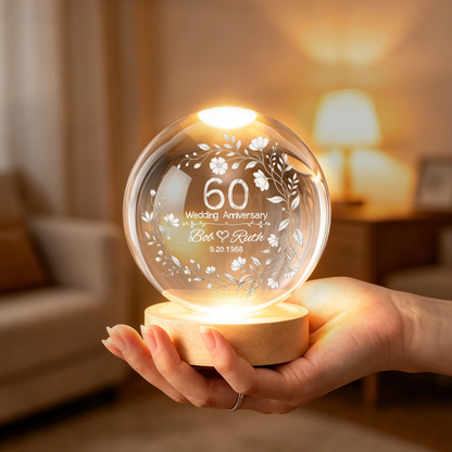 Custom 60th Wedding Anniversary Crystal Ball Led Night Light, Custom 60 Years Wedding Night Light WD0894