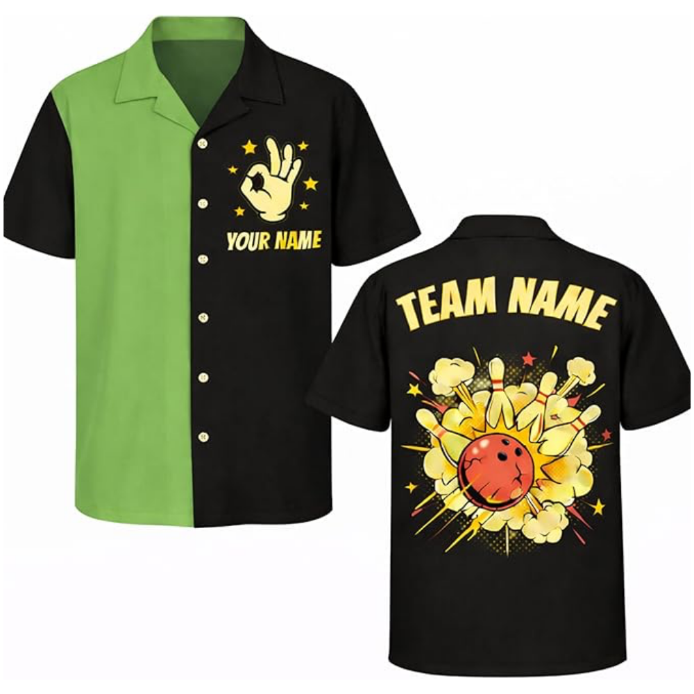 Custom Retro Blue Beige Bowling Hawaiian Shirt Mens, Custom Team Retro Bowling Shirt BZ0570