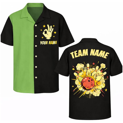 Custom Retro Blue Beige Bowling Hawaiian Shirt Mens, Custom Team Retro Bowling Shirt BZ0570