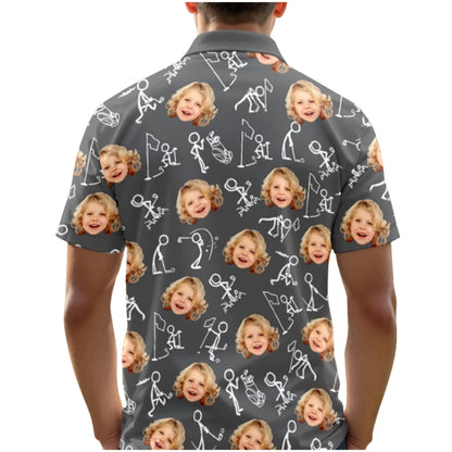 Custom Photo Stickfigures Grey Men's Golf Polo Shirt, Custom Photo Golf Shirts GZ0254