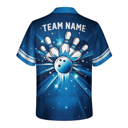 Custom Team Blue Bowling Hawaiian Shirt For Men, Custom Bowling Shirts BZ0533
