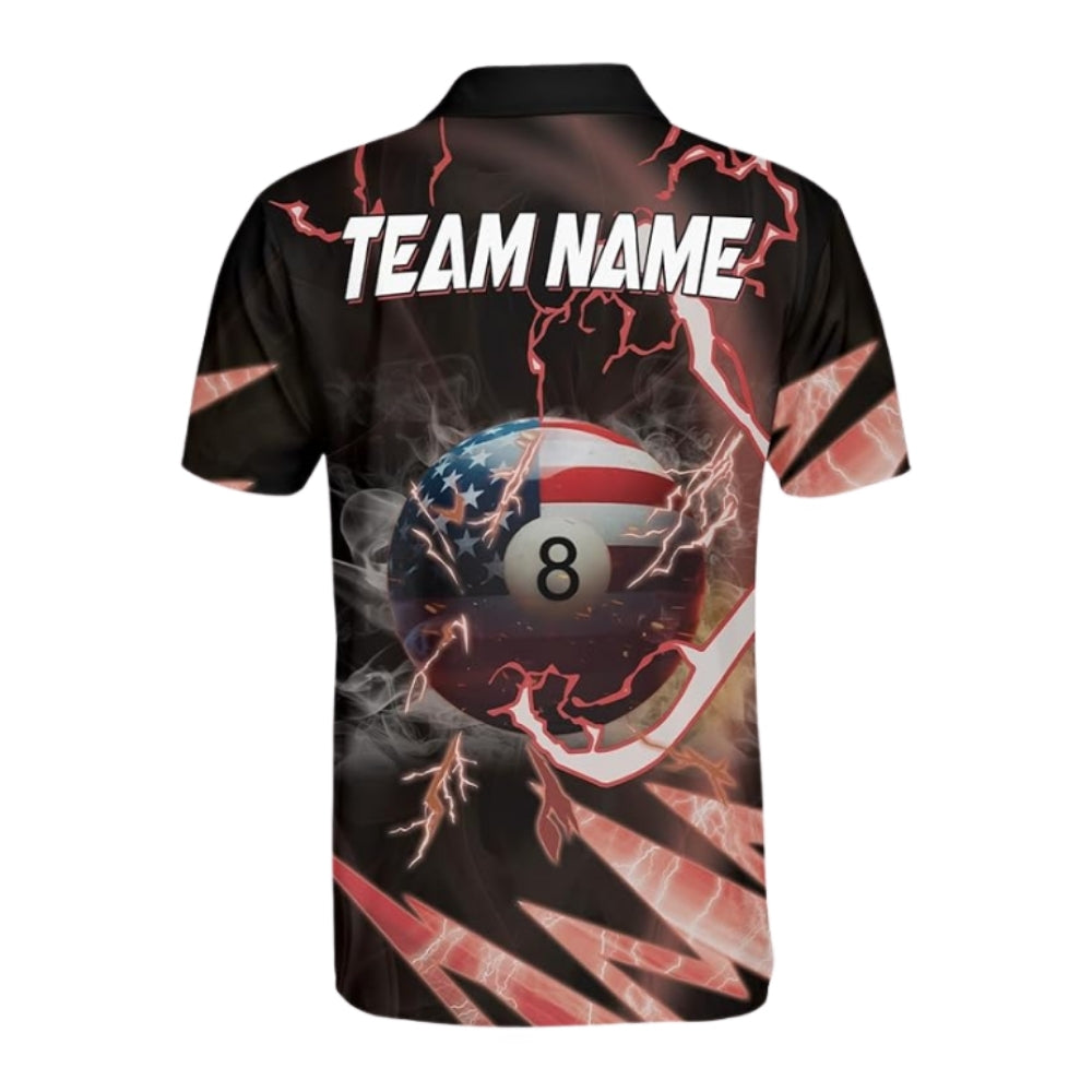 Custom USA Flag 8 Ball  Billiard Polo Shirt Mens, Custom Patriotic Billiard Shirts For Team BIZ0256