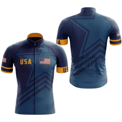 USA American Flag Mens Cycling Short Sleeve Jersey, Patriotic Navy Cycling Jersey CG0867
