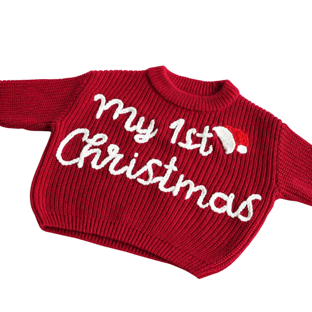 My First Christmas Baby Embroidered Knit Sweater, 1st Chistmas Baby Sweatshirt BB0903