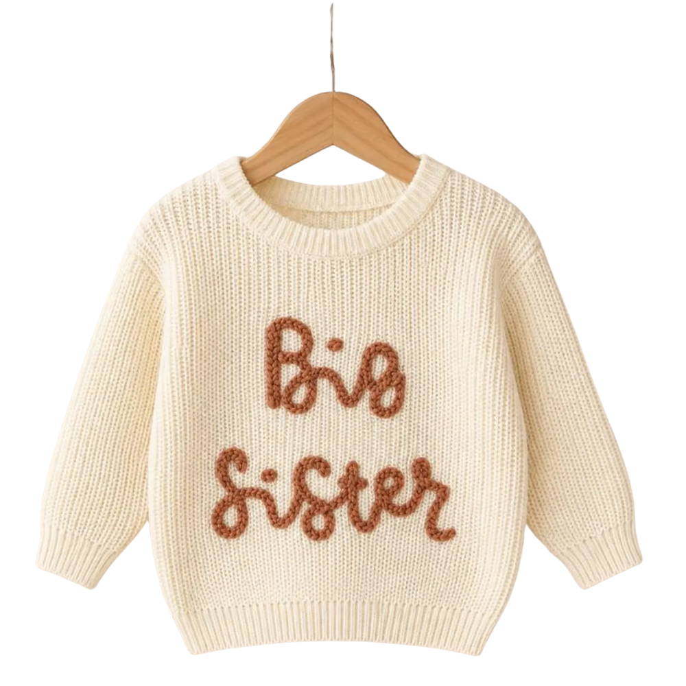 Big Sister Little Brother Baby Embroidered Knit Sweater, Sister Brother Matching Sibling Sweatshirt BB0796