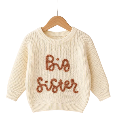 Big Sister Little Brother Baby Embroidered Knit Sweater, Sister Brother Matching Sibling Sweatshirt BB0796