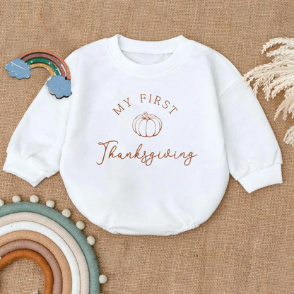 My First Thanksgiving Baby Romper Sweatshirt, Baby's First Thanksgiving Romper Sweatshirt BB0144