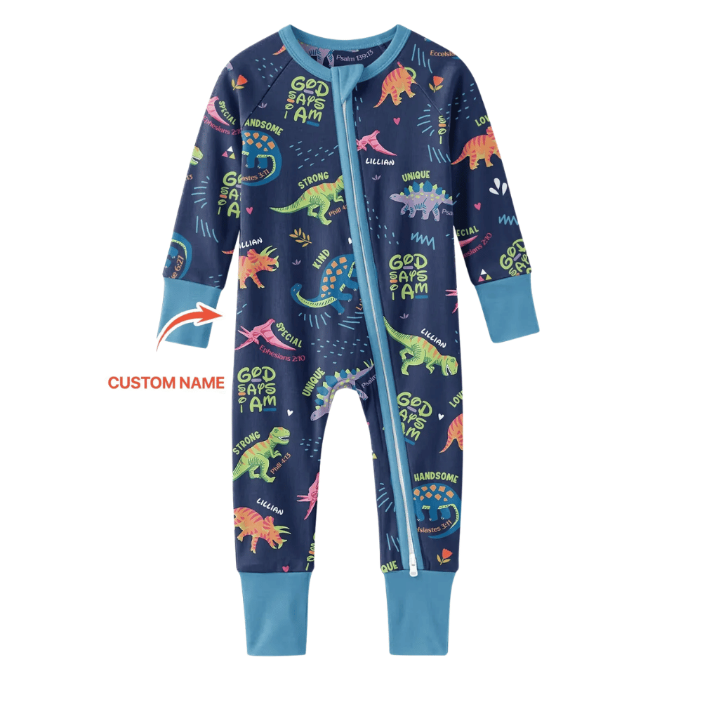 Personalized Dinosaur God Says I Am Baby Convertible Zippy Romper, Custom Baby Dinosaur Lover Convertible Romper BB0991