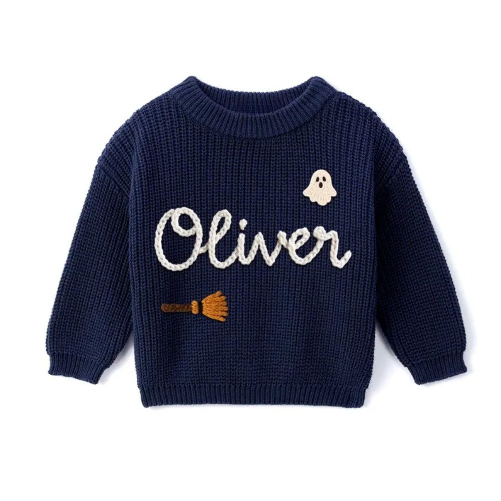 Personalized Halloween Baby Embroidered Knit Sweater, Custom Halloween Sweatshirt For Baby BB0761